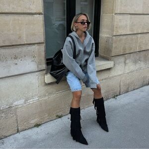 VINCE CAMUTO Black Fringe Cowboy Boots 8